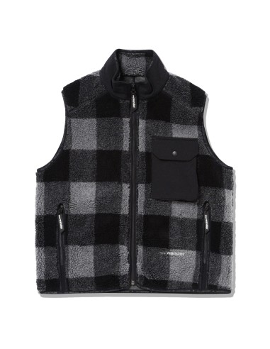 And Wander Womens Check Boa Vest Gray de pas cher