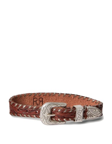 RRL by Ralph Lauren Hand-Tooled Leather Bracelet Brown/Vintage Silver livraison gratuite