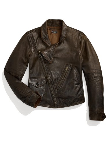 RRL by Ralph Lauren Womens Leather Moto Jacket Dark Sepia les ligaments