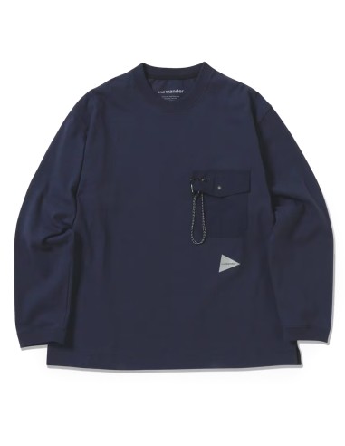 And Wander Heavy Cotton Pocket L/S Tee Navy Pour