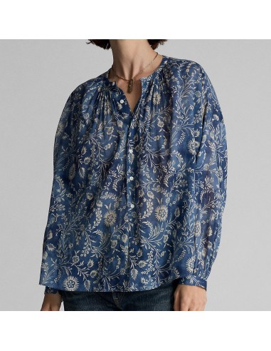 RRL by Ralph Lauren Womens Floral-Print Cotton Voile Blouse Faded Blue 50-70% off 