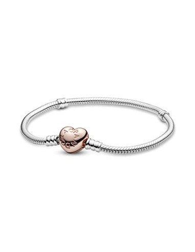 Pandora Silver Bracelet With Heart-Shaped Pandora Rose Clasp de l' environnement